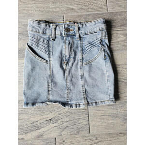 Girl's Celebrity ace denim jeans short skirt size 8 blue zip up fly with button